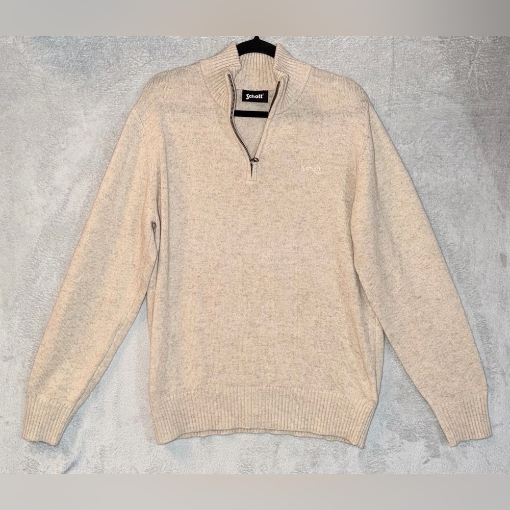 Schott NYC Men’s XL Lambswool Blend Quarter-Zip Knitted Jumper Sweater EUC‎